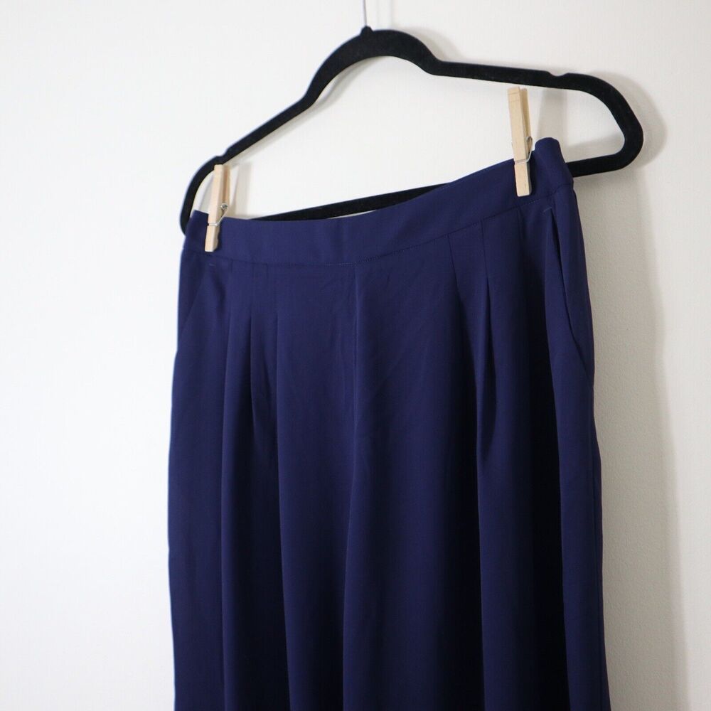 J.McLaughlin Size 6 Candela Pant Wide Leg Navy Blue Crepe Flowy Pleated - Picture 5 of 11
